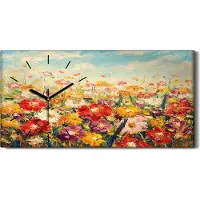 Coloray Wandbild Leinwand Bilder mit Uhr 60x30 Wand Kunst Blumen schöne Feldblumen - schwarze Hände