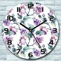 Coloray Wanduhr aus Glas Rund fi 30 Brombeerblüten Quarz Deko Wohnzimmer Büro