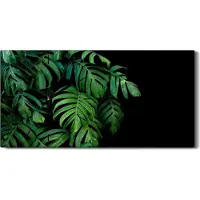 Coloray Küchenuhr Bürouhr Leinwand Uhr 60x30 Gemälde Blumen Blätter Pflanzen Monstera - schwarze Hände
