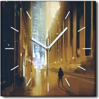 Coloray Uhr auf Leinwand 30x30 cm Wand Uhr Dekoration Wohnzimmer Segeltuch weiße Zeiger -Stadt Street Night.