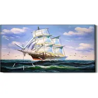 Coloray Dekor Leinwand Uhr Wandbilder Geräuschlos 60x30 wellen Vögel Segel Schiff Himmel - weiße Hände