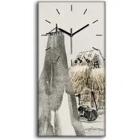 Coloray Dekor Leinwand Uhr Wandbilder 30x60 Malerei Asiatische Hütten Baum Meer Vögel - schwarze Hände