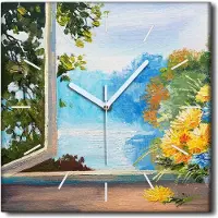 Coloray Uhr auf Leinwand 30x30 cm Wand Uhr Dekoration Wohnzimmer Segeltuch weiße Zeiger -Ein Blumenstrauß von Blumen auf dem Tisch