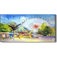 Coloray Dekor Leinwand Uhr Wandbilder 60x30 Karussell Attraktion Vergnügungs park - schwarze Hände