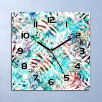 Coloray Wanduhr Echt-Glas-Küchenuhr Blätter Aquarell Quarz Lautlos 30x30 Deko Bilder