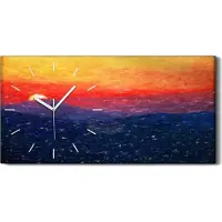 Coloray Wohnzimmer-Bild Leinwand Uhr 60x30 Gemälde Landschaft Himmel Sonnenuntergang - weiße Hände