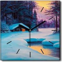 Coloray Uhr auf Leinwand 30x30 cm Wand Uhr Dekoration Wohnzimmer Segeltuch schwarze Hände -Landschaftswinterwald