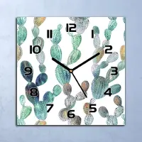Coloray Wanduhr Echt-Glas-Küchenuhr Metallische Kakteen Quarz 30x30 Deko Bilder