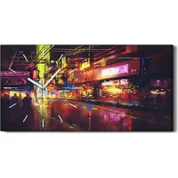 Coloray Leinwand Uhr Küche Wohnzimmer Bild 60x30 Stadt Straße Beleuchtung & Nachtleben - weiße Hände