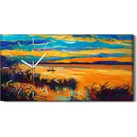 Coloray Leinwand Uhr Küche Wohnzimmer Bild 60x30 Gemälde Fischer Himmel Sonnenuntergang - weiße Hände