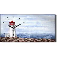 Coloray Wanduhr Uhr Wandbild Leinwand Geräuschlos 60x30 Leuchtturm Wasser Landschaft - schwarze Hände