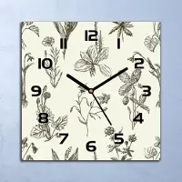 Coloray Wanduhr Echt-Glas-Küchenuhr Skizziert Wildblumen Quarz 30x30 Deko Bilder