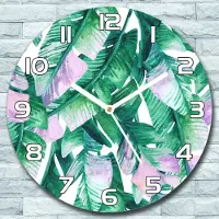 Coloray Wanduhr aus Glas Rund fi 30 Bananenblätter Quarz Deko Wohnzimmer Büro