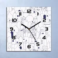 Coloray Wanduhr Echt-Glas-Küchenuhr Blaue Stadt weiß Quarz Lautlos 30x30 Deko Bilder