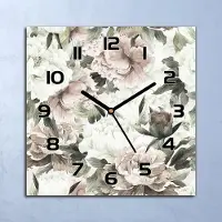 Coloray Wanduhr Echt-Glas-Küchenuhr Helles Pfingstrosen Quarz 30x30 Deko Bilder