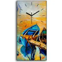 Coloray Wandkunst Leinwand Bild Uhr Geräuschlos Kunstdruck 30x60 Meer Sonnenuntergang - schwarze Hände