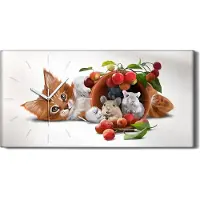 Coloray Wandbild Leinwand Bilder Wanduhr 60x30 Malerei Tiere Katze Ratte Früchte Kunst - weiße Hände