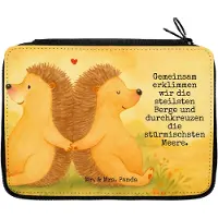 Mr. & Mrs. Panda Mäppchen Igel händchenhaltend Design - Weiß - Geschenk, Beziehung, Lieblingsmensch, Bleistiftetui, Schreibmappe, Paar, Freundin, Etui, Schulmäppchen