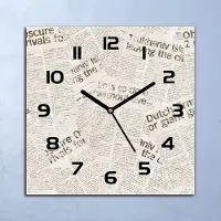 Coloray Wanduhr Echt-Glas-Küchenuhr Vintage Zeitung Quarz Lautlos 30x30 Deko Bilder
