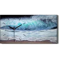 Coloray Wohnzimmer-Bild Leinwand Uhr 60x30 Foto Wand Meeresschaum Meereswellen - schwarze Hände