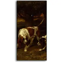 Coloray Wandkunst Leinwand Bild Uhr 30x60 Malerei Wald Bäume Tiere Hunde Kaninchen - schwarze Hände