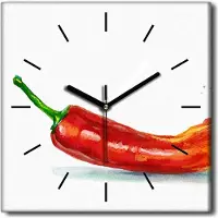 Coloray Uhr auf Leinwand 30x30 cm Wand Uhr Dekoration Wohnzimmer Segeltuch schwarze Hände -Chilischote