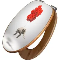 Banjado Design WC Sitz Bambus Absenkautomatik - Fliegender Elefant - Toilettendeckel mit Absenkautomatik Holz/hochwertiger Bambus Klodeckel/WC-Sitz für alle gängigen Toiletten [TDB2 12482]