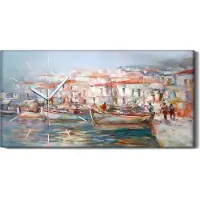 Coloray Dekor Leinwand Uhr Wandbilder Quarz 60x30 Boote auf der Insel Harbor Malerei - weiße Hände