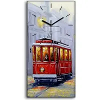 Coloray Wandbild Leinwand Bilder Wanduhr 30x60 Straßenbahn in alten Stadt Landschaft - schwarze Hände