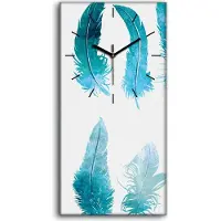 Coloray Wandbild Leinwand Bilder mit Uhr Geräuschlos 30x60 Feder Aquarellfarbe - schwarze Hände