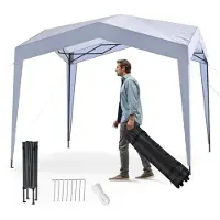Goplus Pop-up Pavillon 3 x 3 m, Faltpavillon mit 4 Seitenwänden, Faltbarer Gartenpavillon mit 8 Heringe & Portable Rolltasche, Weiß