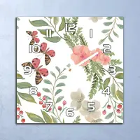 Coloray Deko Glasuhr Wanduhr 30x30 Blumen Schmetterling Quarz Küchenuhr Bürouhr