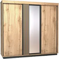 Furniture24 Kleiderschrank Lamelo LA19 Schrank 3 türiger Schwebetürenschrank mit 2 Kleiderstangem Schalfzimmerschrank