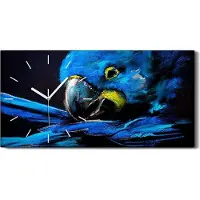 Coloray Wanduhr Leinwand Bild Uhr 60x30 Malerei Blauer Papagei Moderne Kunst - weiße Hände