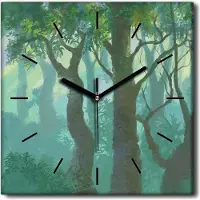 Coloray Uhr auf Leinwand 30x30 cm Wand Uhr Dekoration Wohnzimmer Segeltuch schwarze Hände -Landschaft des Baumwaldes