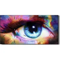 Coloray Leinwand Uhr Küche Wohnzimmer Bild 60x30 weibliches Auge kosmische Abstraktion - schwarze Hände