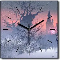 Coloray Uhr auf Leinwand 30x30 cm Wand Uhr Dekoration Wohnzimmer Segeltuch schwarze Hände -Ritter Winterlandschaft.