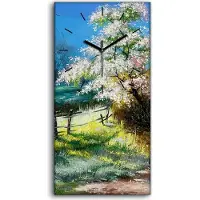 Coloray Dekor Leinwand Uhr Wandbilder Geräuschlos 30x60 Ölgemälde Bäume Blumen Natur - schwarze Hände