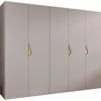 MEBLE KRYSPOL Schrank 250x202x52 cm mit Kleiderstange, 5xTür, SANDI, Kaschmir, Griff Gold