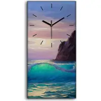 Coloray Wohnzimmer-Bild Leinwand Uhr Geräuschlos 30x60 Malerei Wellen Meer Berg - schwarze Hände