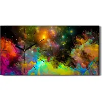 Coloray Wandbild Leinwand Bilder mit Uhr 60x30 Kunst Galaxie Virtuelle bemalte Welt - schwarze Hände
