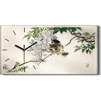 Coloray Leinwand Wanduhr Wandkunst Uhr 60x30 Malerei Asiatische Zweige Tier Vogel Kunst - schwarze Hände