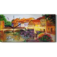 Coloray Wanduhr Leinwand Bild Uhr 60x30 Venedig Italien Dorf Wasser boot Blume - schwarze Hände