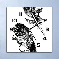 Coloray Wanduhr Echt-Glas-Küchenuhr Schwarz-weiße Feder Quarz 30x30 Deko Bilder
