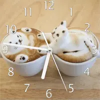 Wallario Design Wanduhr Süße Milchschaum Katzen auf Kaffee aus Echtglas, Größe 20 x 20 cm