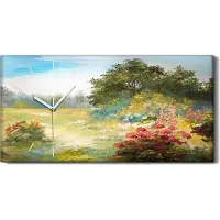 Coloray Wanduhr Bürouhr Leinwand Bild 60x30 Malerei Wald Bäume Blumen Landschaft Kunst - weiße Hände