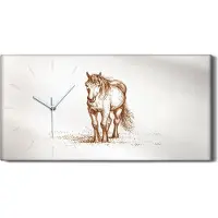 Coloray Leinwand Uhr Küche Wohnzimmer Bild Geräuschlos 60x30 Zeichnung Tier Pferd Kunst - weiße Hände