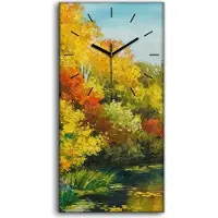 Coloray Leinwand Wanduhr Wandkunst Uhr 30x60 Ölgemälde Wald Fluss Bäume Himmel Kunst - schwarze Hände