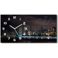 Tulup Wanduhr aus Glas – 60x30 cm - Glasbild - Glasuhr - Gehärtetes Glas - weisse-zeiger - Chicago bei Nacht