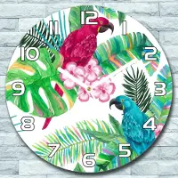 Coloray Wanduhr aus Glas Rund fi 30 Tropische Papageien Quarz Deko Wohnzimmer Büro